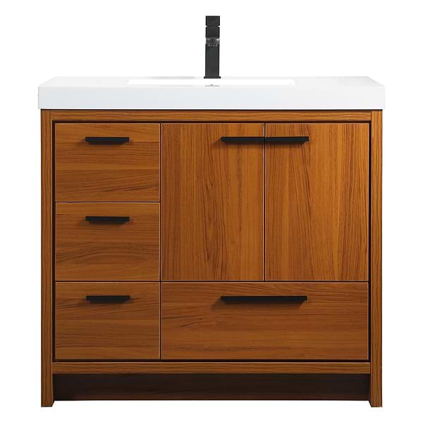 Ember Teak 36" Single Vanity with White Solid Surface Top