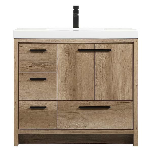 Ember Natural Oak 36" Single Vanity with White Solid Surface Top