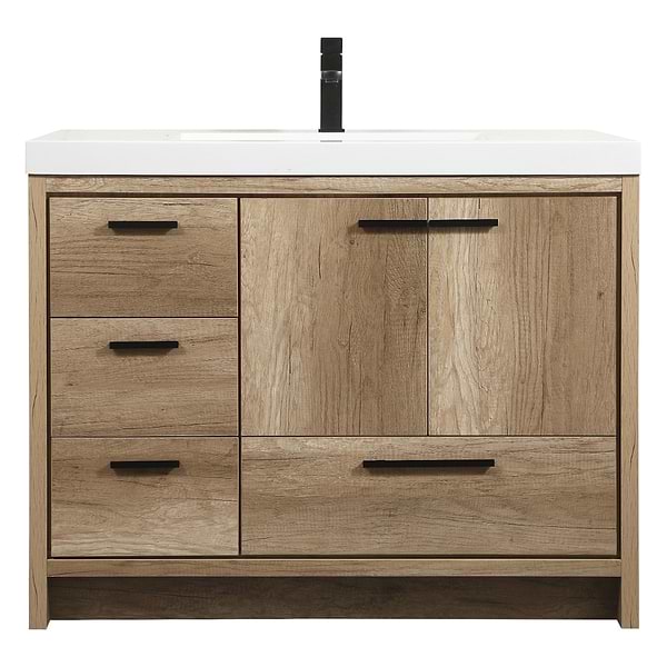 Ember Natural Oak 42" Single Vanity with White Solid Surface Top