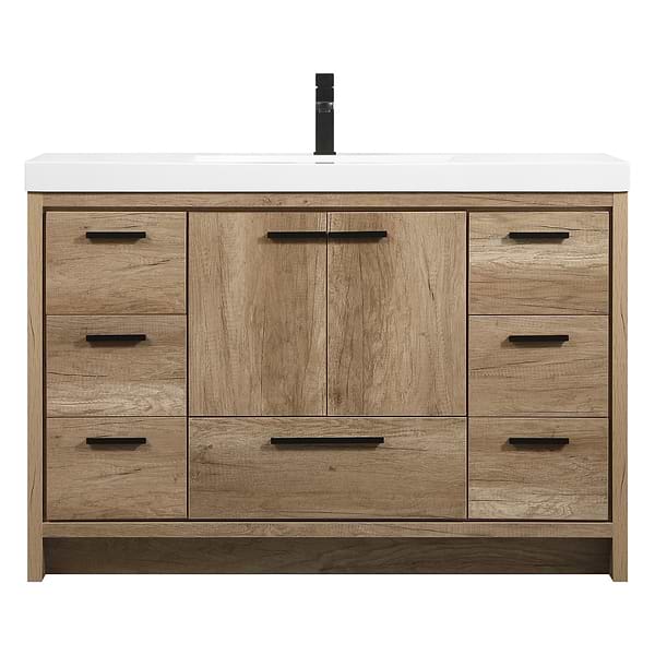 Ember Natural Oak 48" Single Vanity with White Solid Surface Top