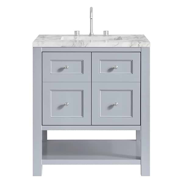 James Martin Vanities Breckenridge Serenity Blue 30" Single Vanity with Carrara Marble Top