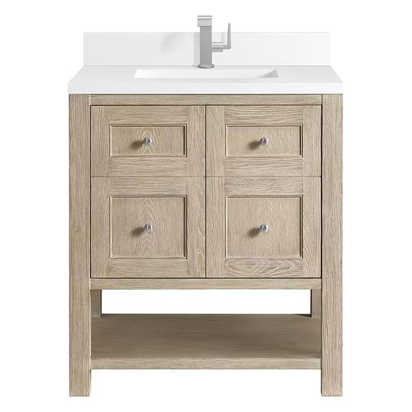 James Martin Vanities Breckenridge Whitewashed Oak 30" Single Vanity with White Zeus Quartz and Backsplash Top