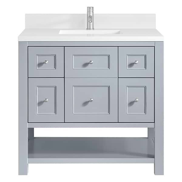 James Martin Vanities Breckenridge Serenity Blue 36" Single Vanity with White Zeus Quartz Top and Backsplash