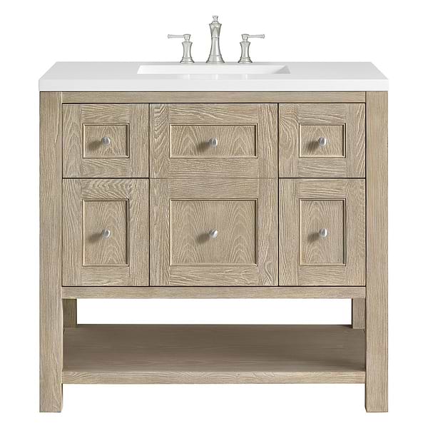 James Martin Vanities Breckenridge Whitewashed Oak 36" Single Vanity with White Zeus Quartz Top