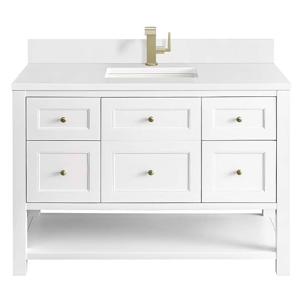 James Martin Vanities Breckenridge Bright White 48" Single Vanity with White Zeus Quartz Top and Backsplash