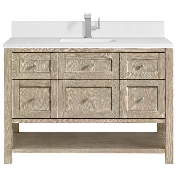 James Martin Vanities Breckenridge Whitewashed Oak 48" Single Vanity with White Zeus Quartz Top and Backsplash