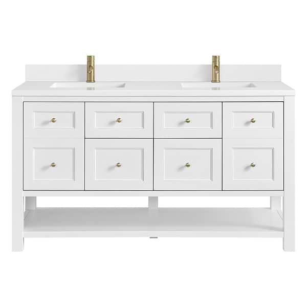 James Martin Vanities Breckenridge Bright White 60" Double Vanity with White Zeus Quartz Top and Backsplash