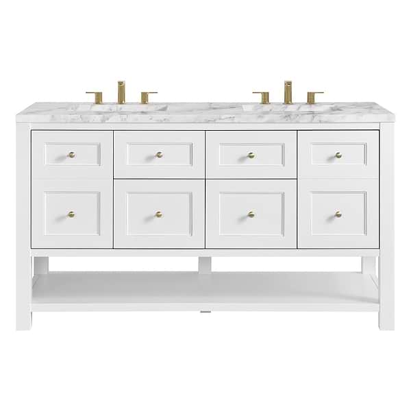 James Martin Vanities Breckenridge Bright White 60" Double Vanity with Carrara Marble Top