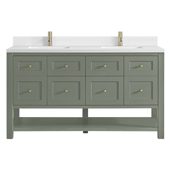 James Martin Vanities Breckenridge Smokey Celadon 60" Double Vanity with White Zeus Quartz Top and Backsplash
