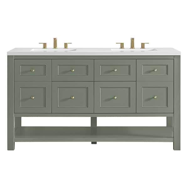 James Martin Vanities Breckenridge Smokey Celadon 60" Double Vanity with White Zeus Quartz Top