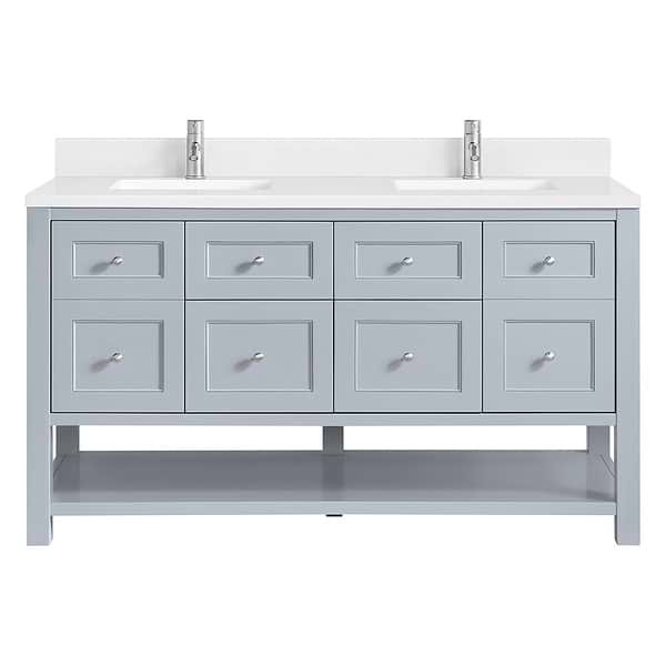 James Martin Vanities Breckenridge Serenity Blue 60" Double Vanity with White Zeus Quartz Top and Backsplash