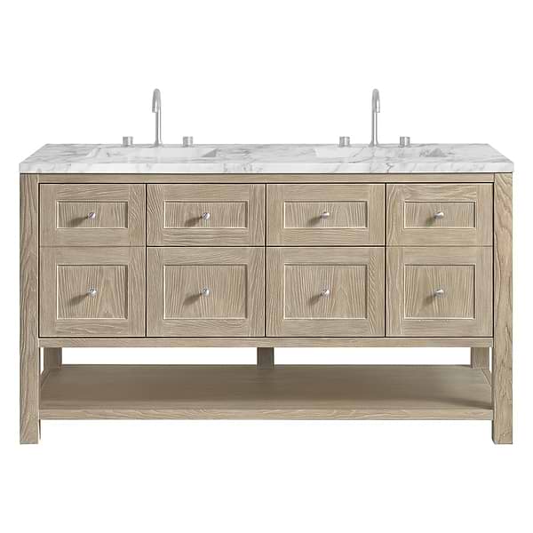 James Martin Vanities Breckenridge Whitewashed Oak 60" Double Vanity with Carrara Marble Top