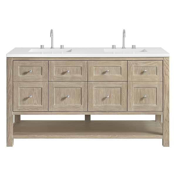 James Martin Vanities Breckenridge Whitewashed Oak 60" Double Vanity with White Zeus Quartz Top