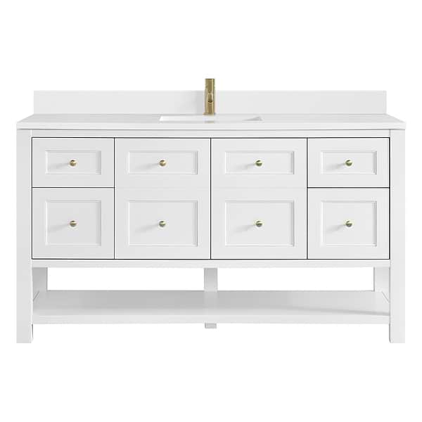 James Martin Vanities Breckenridge Bright White 60" Single Vanity with White Zeus Quartz Top and Backsplash
