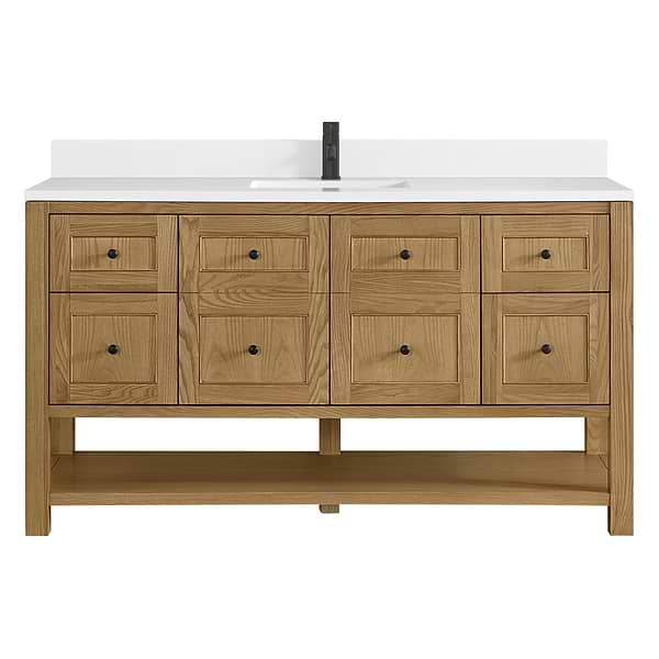 James Martin Vanities Breckenridge Light Natural Oak 60" Single Vanity with White Zeus Quartz Top and Backsplash