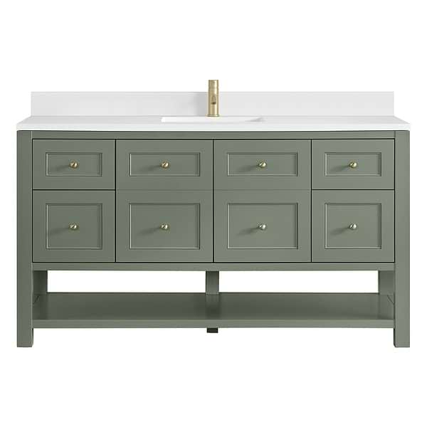 James Martin Vanities Breckenridge Smokey Celadon 60" Single Vanity with White Zeus Quartz Top and Backsplash