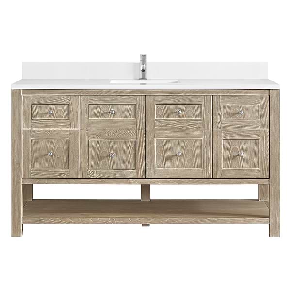 James Martin Vanities Breckenridge Whitewashed Oak 60" Single Vanity with White Zeus Quartz and Backsplash Top