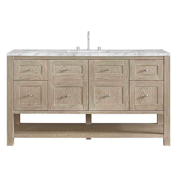 James Martin Vanities Breckenridge Whitewashed Oak 60" Single Vanity with Carrara Marble Top