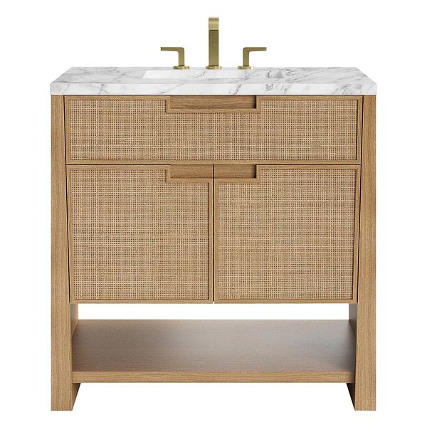 James Martin Vanities Solene Seaside Oak 36" Single Vanity with Carrara Marble Top