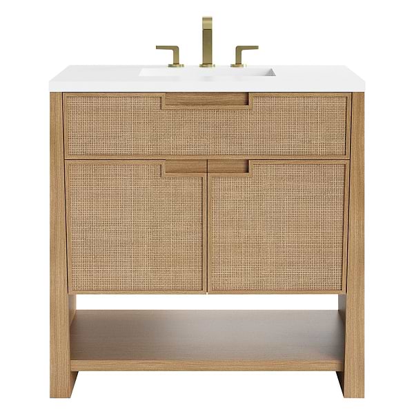 James Martin Vanities Solene Seaside Oak 36" Single Vanity with White Zeus Quartz Top