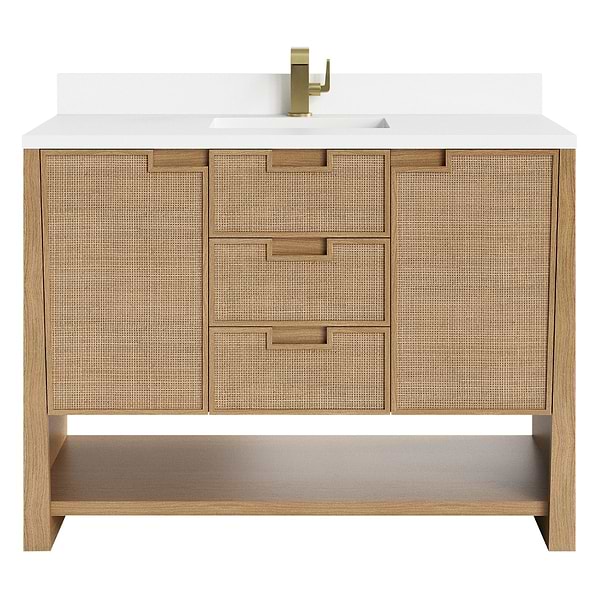 James Martin Vanities Solene Seaside Oak 48" Single Vanity with Zeus Quartz Top and Backsplash