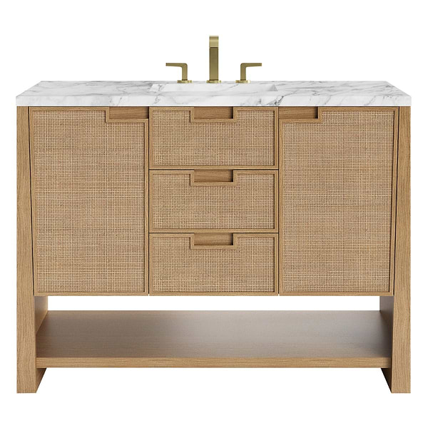 James Martin Vanities Solene Seaside Oak 48" Single Vanity with Carrara Marble Top