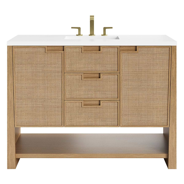 James Martin Vanities Solene Seaside Oak 48" Single Vanity with White Zeus Quartz Top