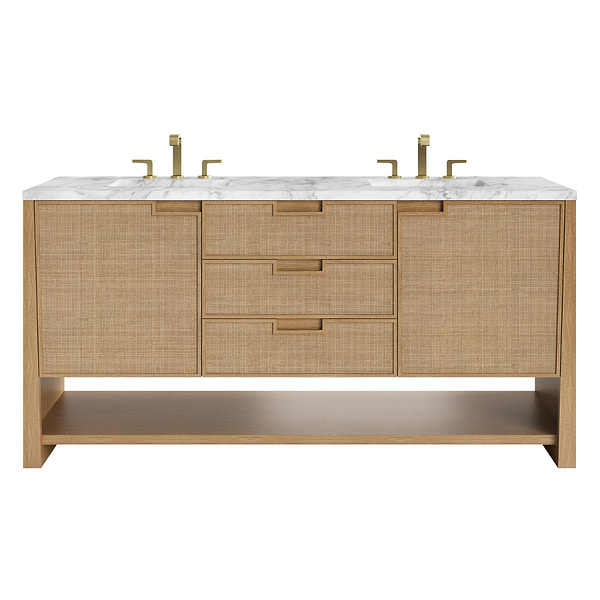 James Martin Vanities Solene Seaside Oak 72" Double Vanity with Carrara Marble Top