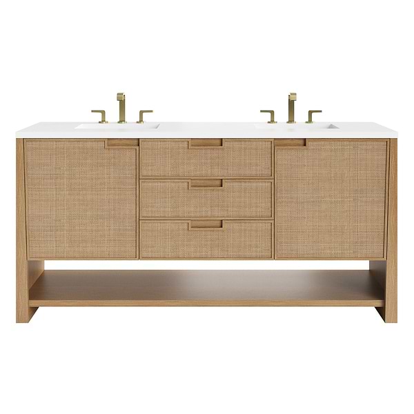 James Martin Vanities Solene Seaside Oak 72" Double Vanity with White Zeus Quartz Top