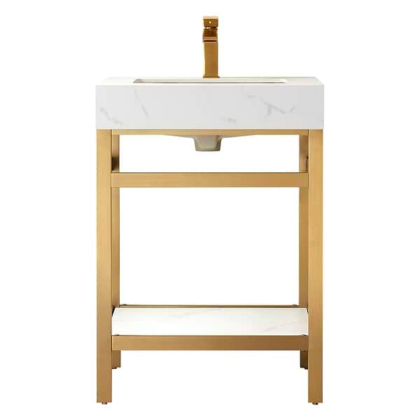 Blaire Brushed Gold 24" Single Vanity with White Sintered Stone Top, View 2, open zoomed image