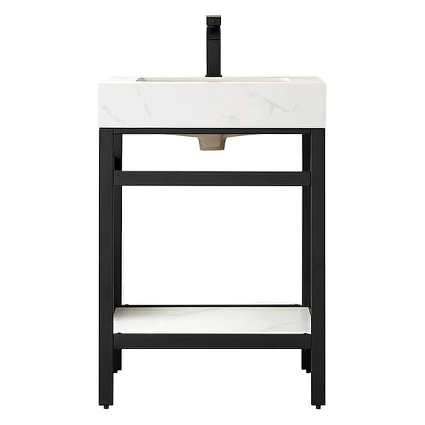 Blaire Matte Black 24" Single Vanity with White Sintered Stone Top, View 2, open zoomed image