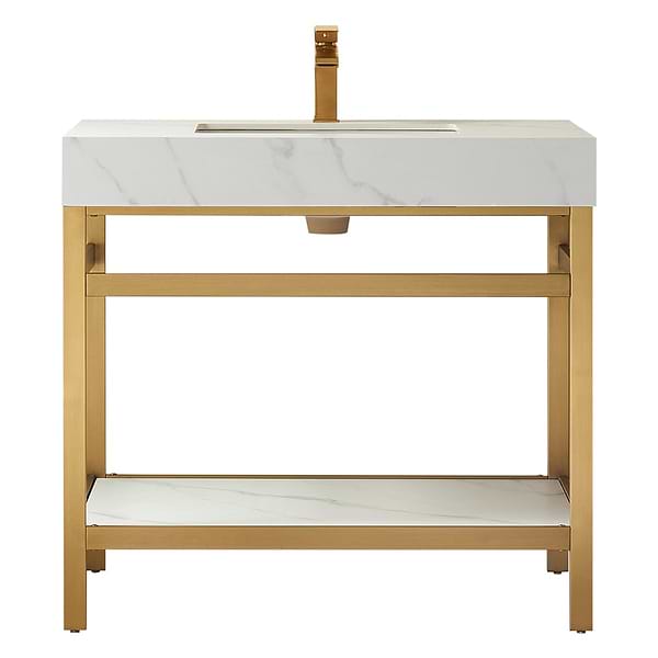 Blaire Brushed Gold 36" Single Vanity with White Sintered Stone Top