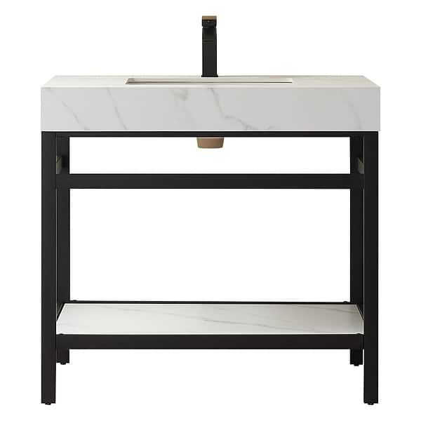 Blaire Matte Black 36" Single Vanity with White Sintered Stone Top; Small image
