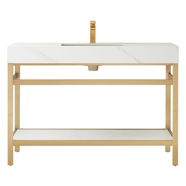 Blaire Brushed Gold 48" Single Vanity with White Sintered Stone Top