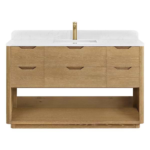 Salma Blonde Oak 55" Single Vanity with White Cultured Marble Top