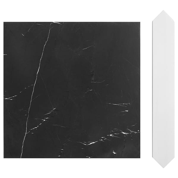 Prezzo Black Silk 12x12 Square and Glacier White 2x12 Picket Honed Marble Tile