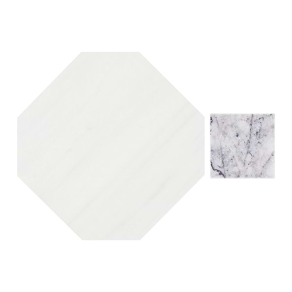 Alaris Glacier White 8" Octagon with Lilac Dot Tumbled Marble Tile