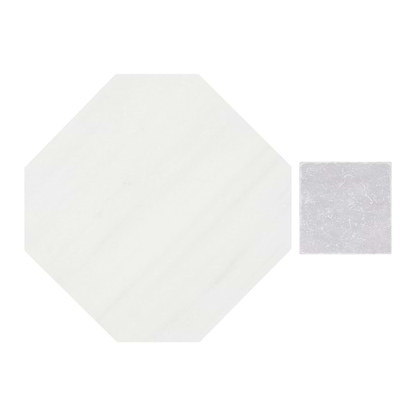 Alaris Glacier White 8" Octagon with Earth Gray Dot Tumbled Marble Tile