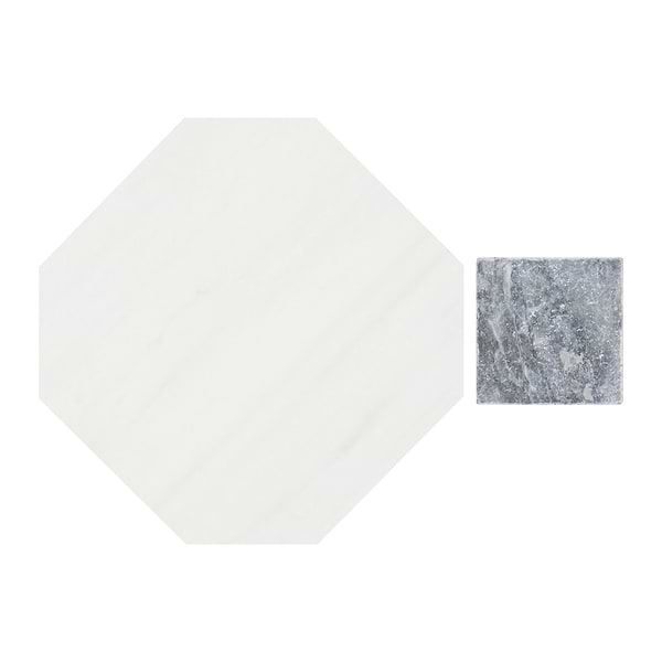 Alaris Glacier White 8" Octagon with Lovina Gray Dot Tumbled Marble Tile
