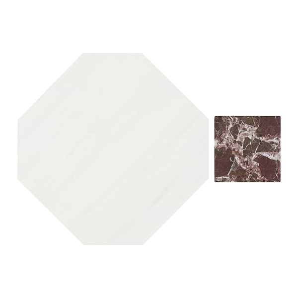 Alaris Glacier White 8" Octagon with Rosso Levanto Dot Tumbled Marble Tile