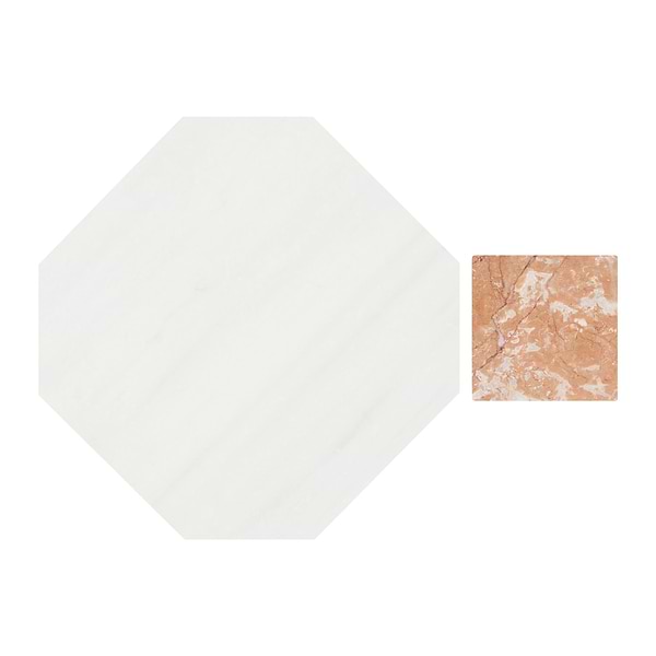 Alaris Glacier White 8" Octagon with Bellini Dot Tumbled Marble Tile