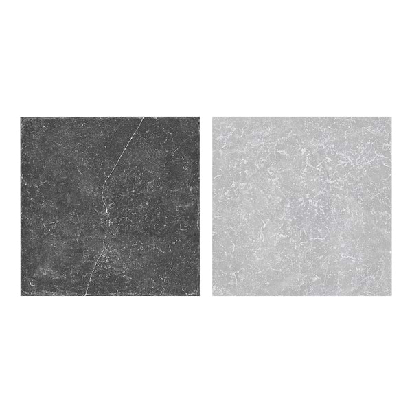 Alaris Glacier White 8" Octagon with Black Silk and Earth Gray Dot Tumbled Marble Tile
