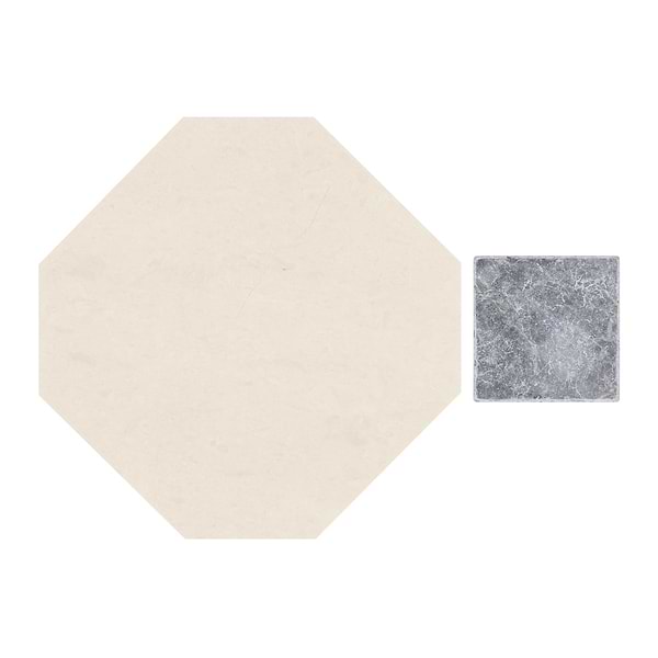 Alaris Simena 8" Octagon with Lovina Gray Dot Tumbled Limestone and Marble Tile