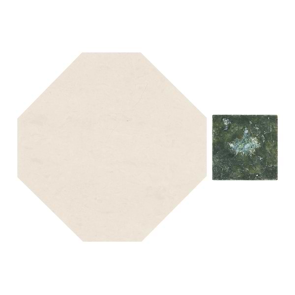 Alaris Simena 8" Octagon with Verde Dot Tumbled Limestone and Marble Tile