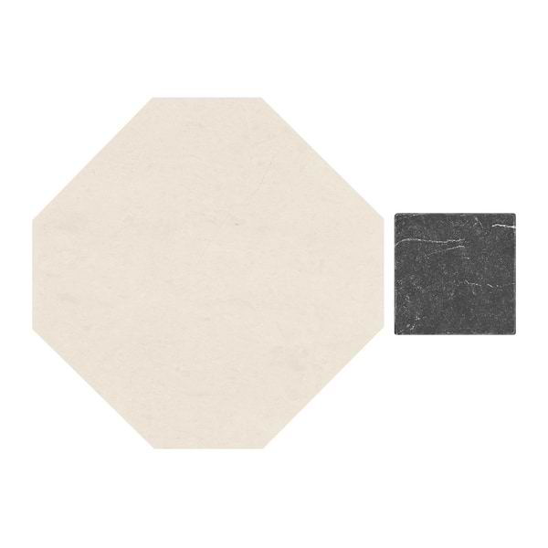Alaris Simena 8" Octagon with Black Silk Dot Tumbled Limestone and Marble Tile