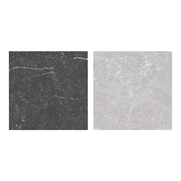 Alaris Simena 8" Octagon with Black Silk and Earth Gray Dot Tumbled Limestone and Marble Tile