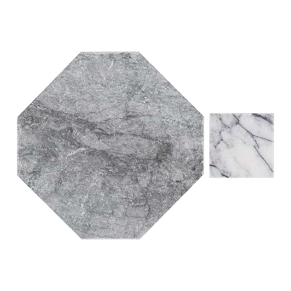 Alaris Lovina Gray 8" Octagon with Lilac Dot Tumbled Marble Tile
