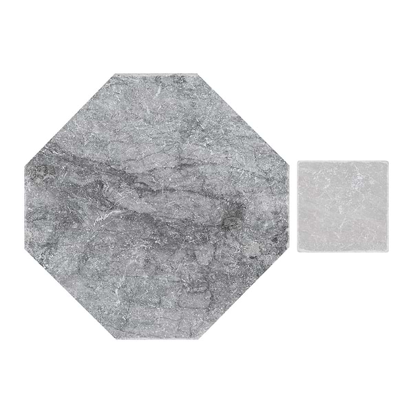 Alaris Lovina Gray 8" Octagon with Earth Gray Dot Tumbled Marble Tile