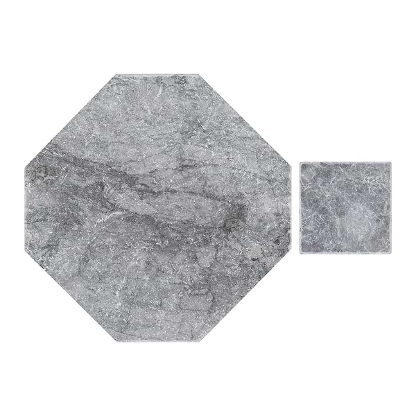 Alaris Lovina Gray 8" Octagon with Lovina Gray Dot Tumbled Marble Tile