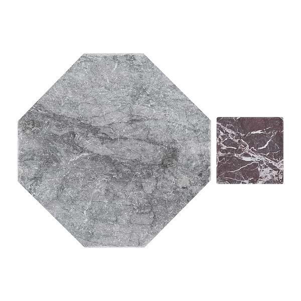 Alaris Lovina Gray 8" Octagon with Rosso Levanto Dot Tumbled Marble Tile